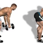 Remo mancuernas de pie al unísono